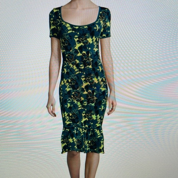 NWT ZAC BY ZAC POSEN STRETCH KNIT BODY CON DRESS IN GREEN FLORAL. M - Picture 2 of 11